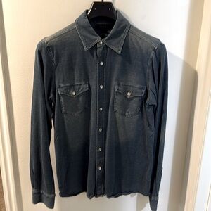 Distressed Western snap front stretch cotton shirt, size S